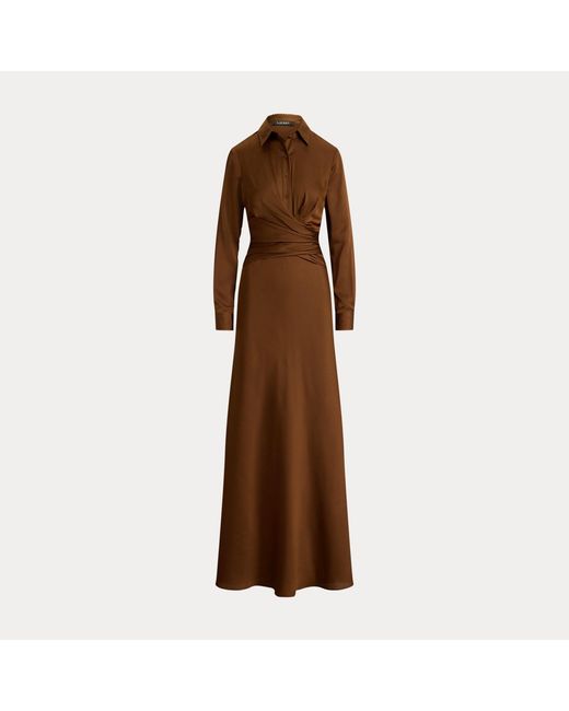 Ralph Lauren Brown Pleated Button-Up Charmeuse Gown