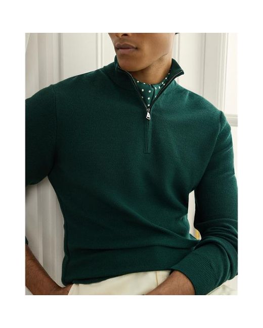 Ralph Lauren Green Piqué-Knit Wool Quarter-Zip Jumper for men
