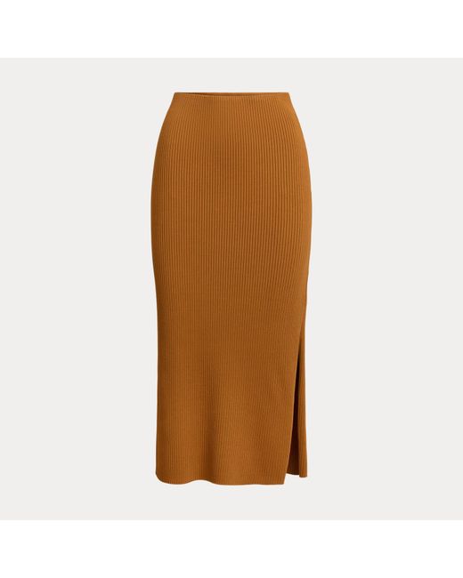 Falda Midi De Tubo Acanalada Ralph Lauren de color Brown