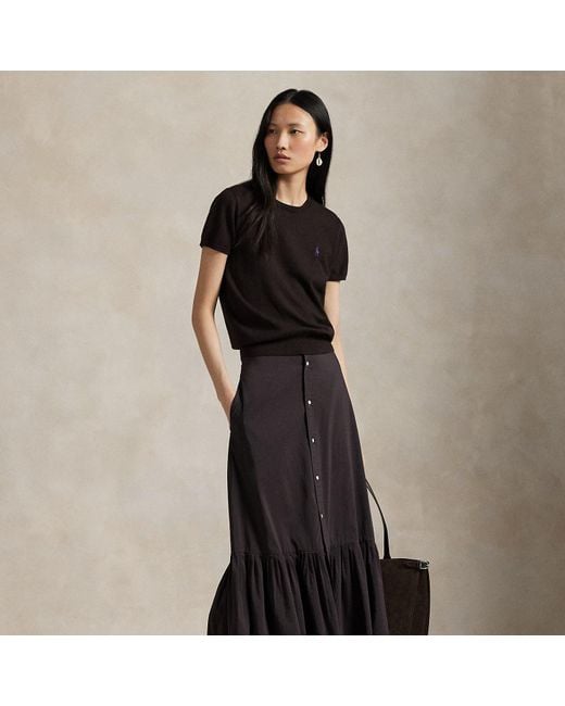 Polo Ralph Lauren Black Ruffled-Hem Cotton-Silk Skirt