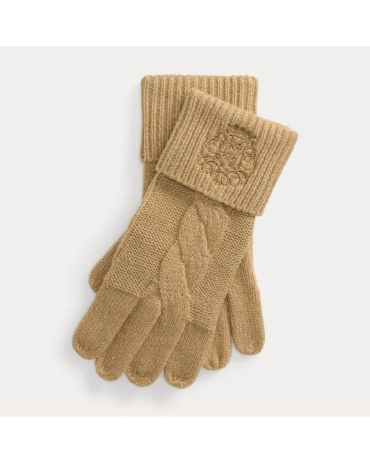 Ralph Lauren Natural Embroidered-Crest Metallic Knit Gloves
