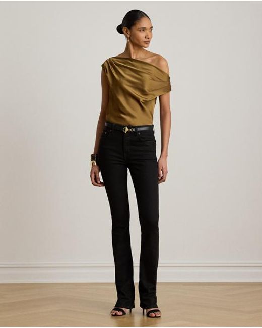 Ralph Lauren Green Satin Charmeuse Off-The-Shoulder Blouse