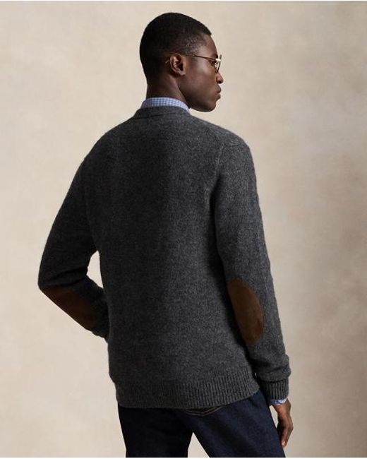 Polo Ralph Lauren Black Suede-Patch Wool-Blend Cardigan for men
