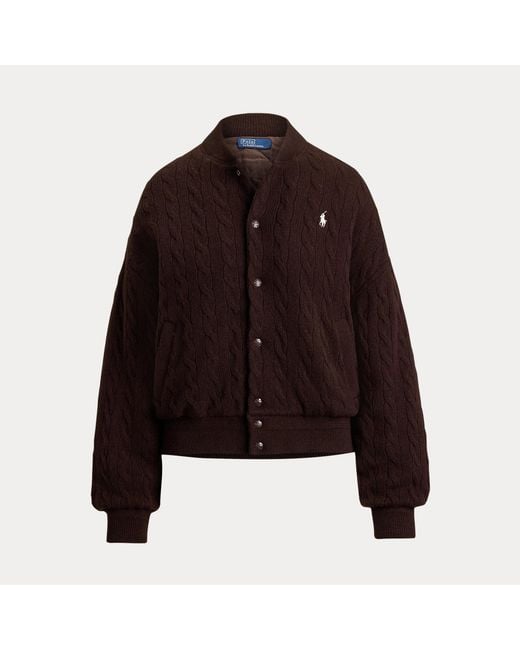 Polo Ralph Lauren Brown Cable-Knit Wool-Cashmere Snapped Jacket