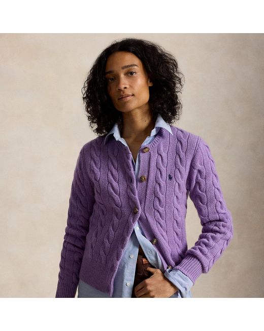 Polo Ralph Lauren Purple Cable-Knit Wool-Cashmere Cardigan
