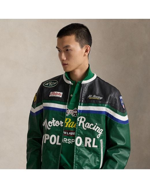 Polo Ralph Lauren Leather Café Racer Jacket in Green for Men | Lyst UK