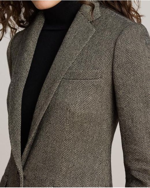 Ralph Lauren Gray Cotton-Blend Herringbone Blazer