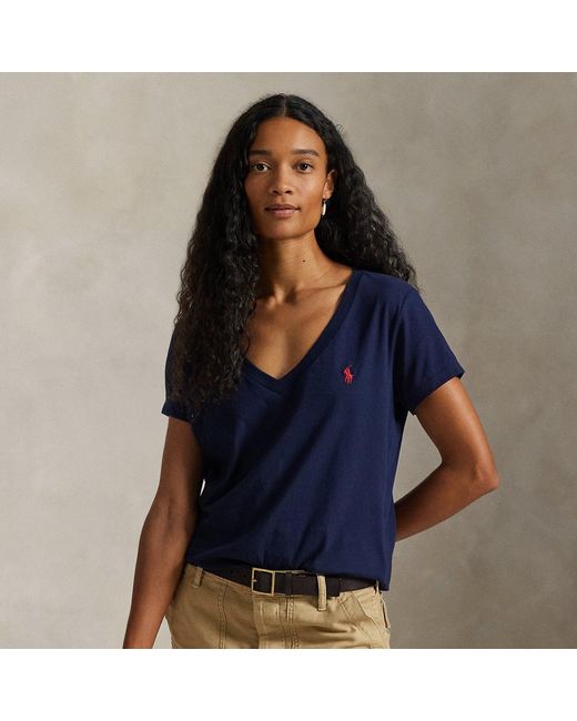 Polo Ralph Lauren Blue Cotton Jersey V-Neck T-Shirt