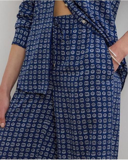 Ralph Lauren Crêpe Broek Met Wijde Pijp En Geoprint in het Blue