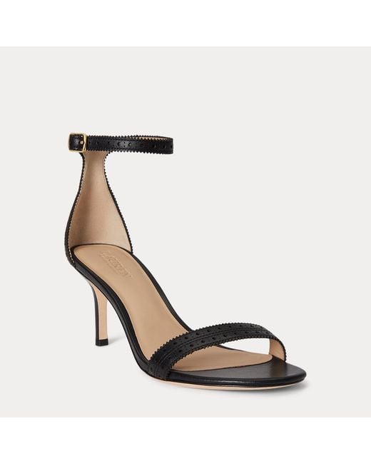 Ralph Lauren Black Allie Mid-Heel Perforated Leather Sandal