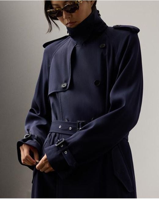 Ralph Lauren Blue Trenchcoat Alecia Aus Gabardine-Mischung