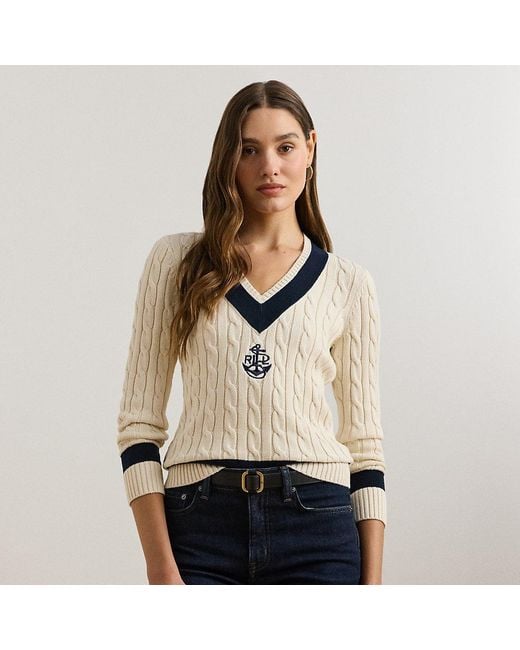 Ralph Lauren Natural Cable-Knit Cotton Cricket Jumper