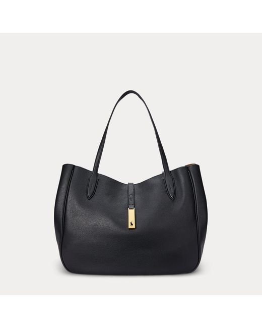Polo Ralph Lauren Black Polo Id Leather Large Tote