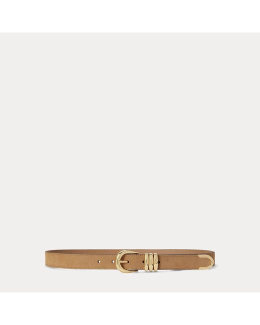 Ralph Lauren Natural Metal-Keeper Suede Skinny Belt