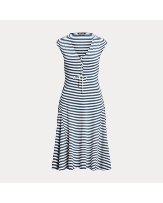 Lauren by Ralph Lauren Blue Striped Cotton Blend Jersey Dress