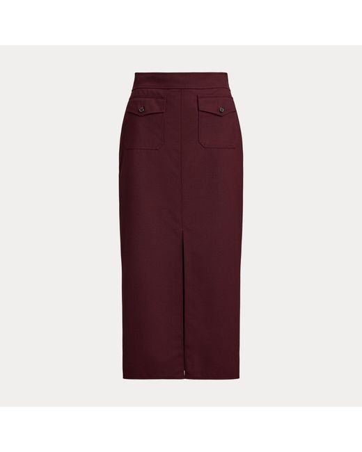 Ralph Lauren Purple Wool-Blend Twill Pencil Midi Skirt