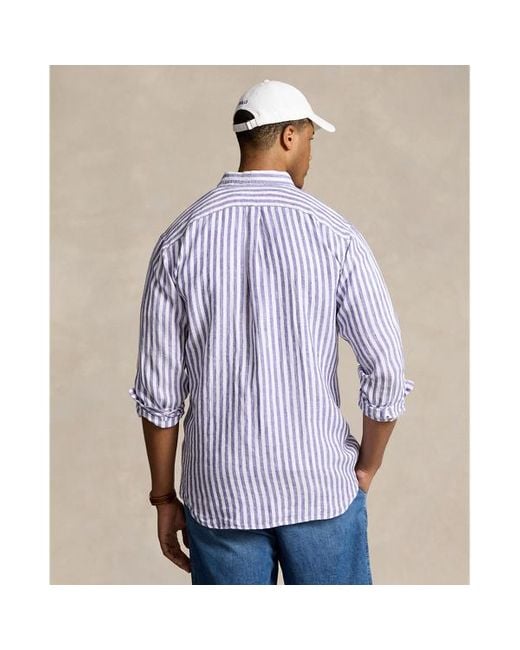 Taglie Plus - Camicia in lino a righe di Ralph Lauren in Blue da Uomo