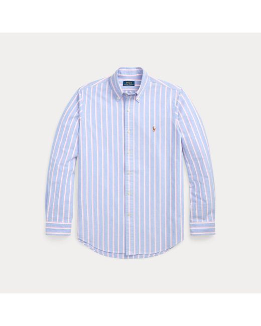 Polo Ralph Lauren Blue Custom Fit Striped Oxford Shirt for men