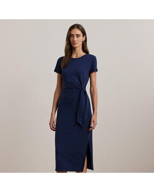 Ralph Lauren Blue Kurzärmliges Jerseykleid Mit Schnürung