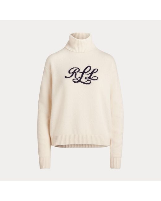 Ralph Lauren White Logo Cashmere Roll Neck Jumper