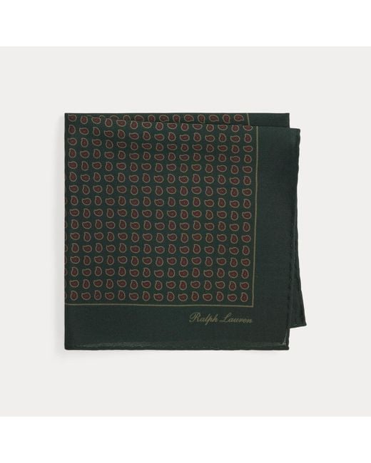 Ralph Lauren Green Pine-Print Silk Pocket Square for men