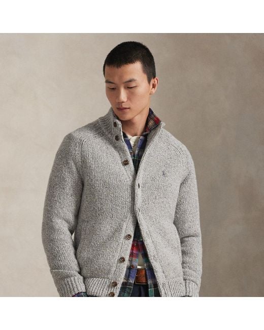 Ralph Lauren Gray Wool-Blend Mockneck Cardigan for men