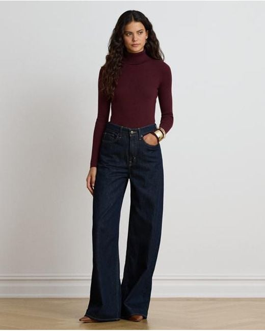 Ralph Lauren Red Cotton-Blend Ribbed Rollneck