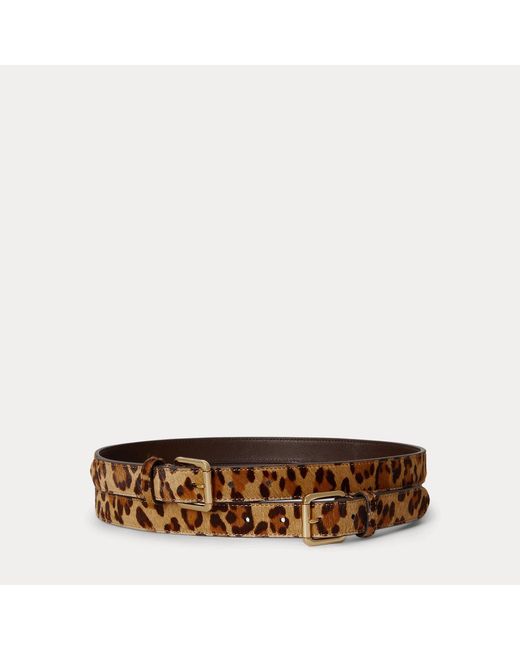 Ralph Lauren Brown Haircalf Double-Buckle Stacked Wide Belt