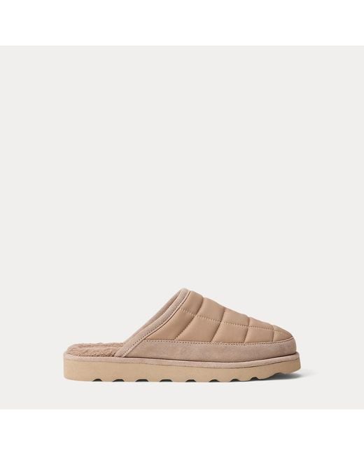 Polo Ralph Lauren Brown Reade Suede-Trim Quilted Scuff Slipper for men