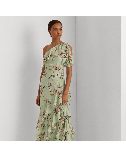 Lauren by Ralph Lauren Ralph Lauren Floral Crinkled Georgette Gown in Green | Lyst