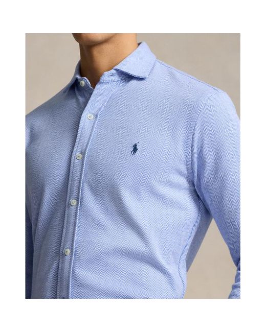 Polo Ralph Lauren Blue Herringbone Jacquard-knit Shirt for men