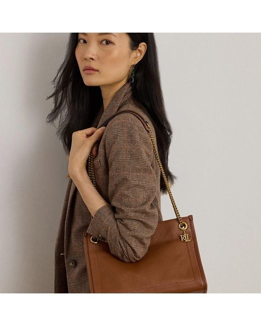 Ralph Lauren Brown Pebbled Leather Medium Bradley Tote Bag