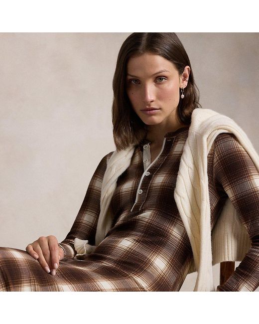 Polo Ralph Lauren Brown Plaid Waffle-Knit Henley Dress