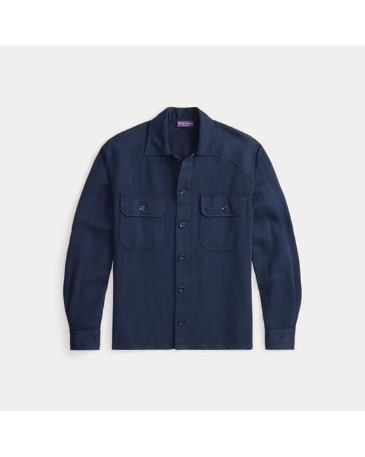 Ralph Lauren Blue Garment-Dyed Cotton-Linen Shirt for men