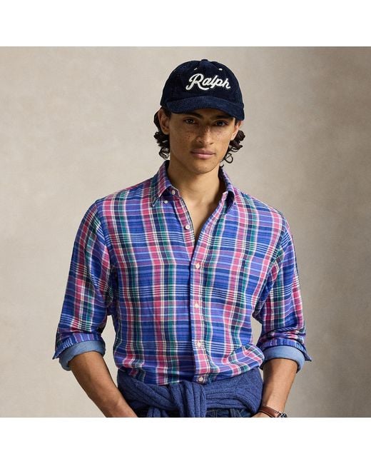 Polo Ralph Lauren Blue Custom Fit Plaid Double-Faced Shirt for men