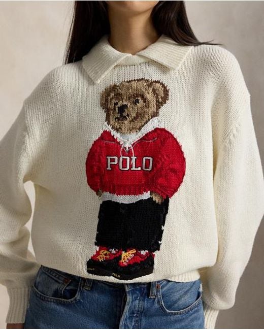 Polo Ralph Lauren Red Polo Bear Linen-Cotton Jumper