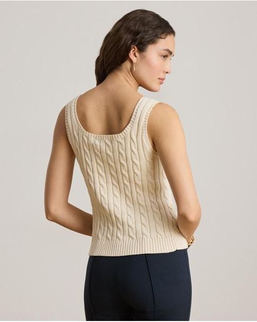 Ralph Lauren Brown Sleeveless Cable Cotton-Blend Jumper