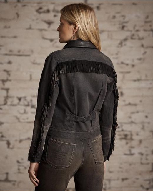 RRL Black Suede-Trim Denim Jacket