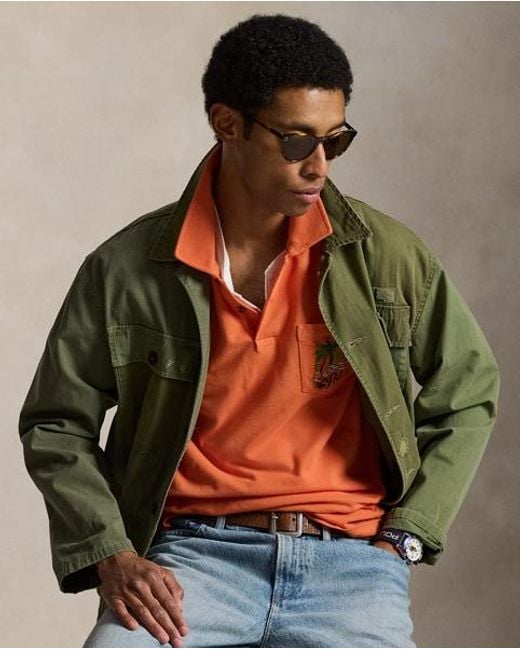 Polo Ralph Lauren Orange Standard Fit Mesh Graphic Polo Shirt for men