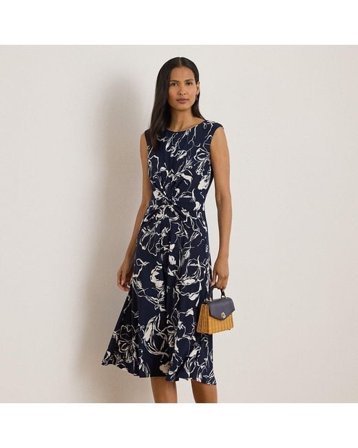 Ralph Lauren Blue Floral Twist-Front Jersey Dress