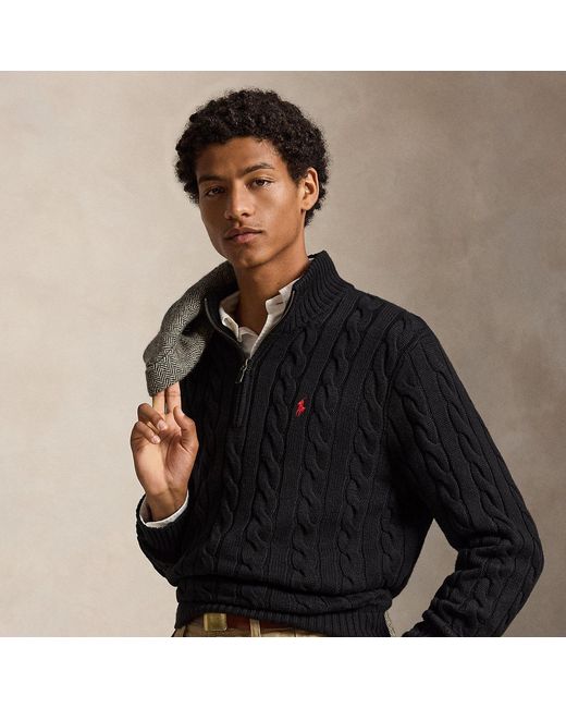 Polo Ralph Lauren Black Cable-Knit Cotton Quarter-Zip Jumper for men