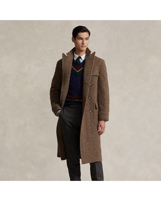 Ralph Lauren Brown Lightweight Wool Herringbone Polo Coat for men