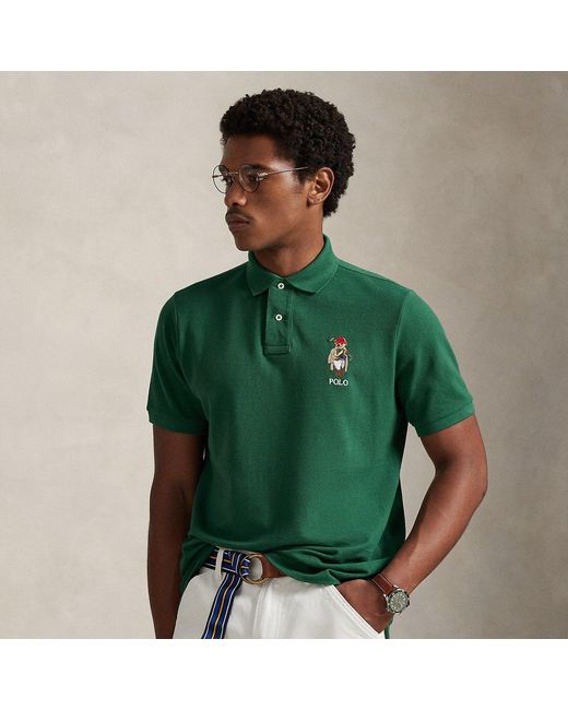 Polo Ralph Lauren Green Custom Slim Fit Polo Bear Mesh Polo for men