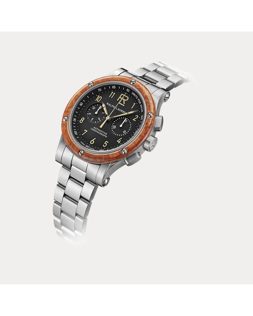 Ralph Lauren Multicolor 42 Mm Chronograph Steel Wood Bezel for men