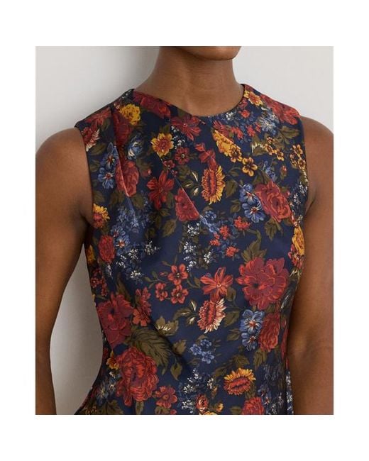 Ralph Lauren Brown Floral Pleated Charmeuse Cocktail Dress
