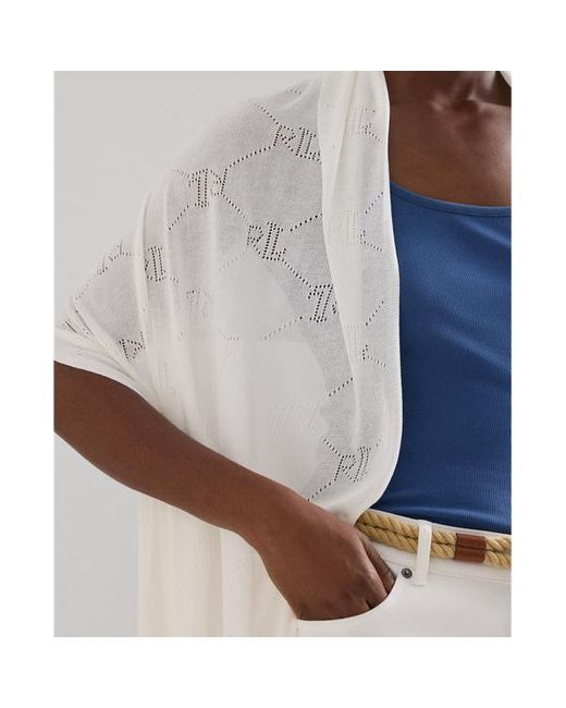 Sciarpa avvolgente a pointelle con logo di Lauren by Ralph Lauren in White