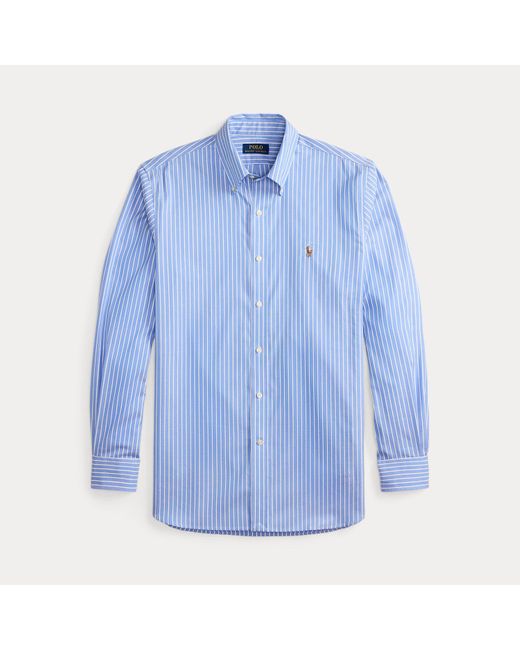 Polo Ralph Lauren Blue Custom Fit Striped Pinpoint Oxford Shirt for men