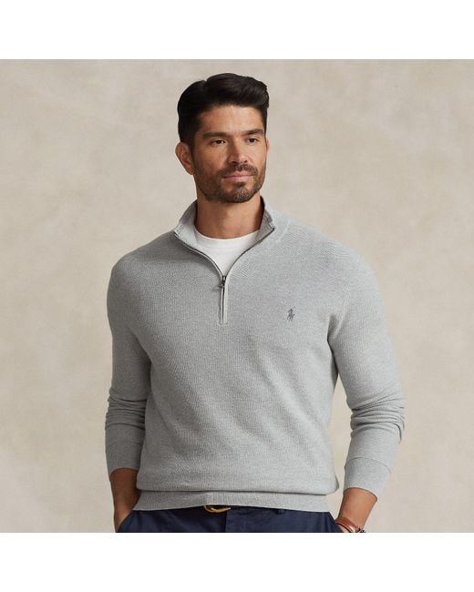 Polo Ralph Lauren Gray Logo-Embroidered Honeycomb-Knit Cotton Half-Zip Sweater for men