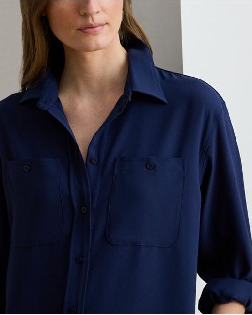 Ralph Lauren Blue Double-Faced Georgette Shirt Dress
