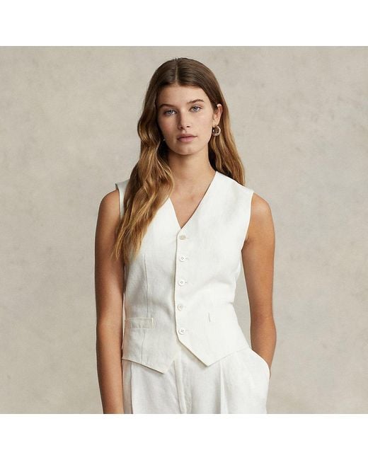 Polo Ralph Lauren White Linen-front Vest